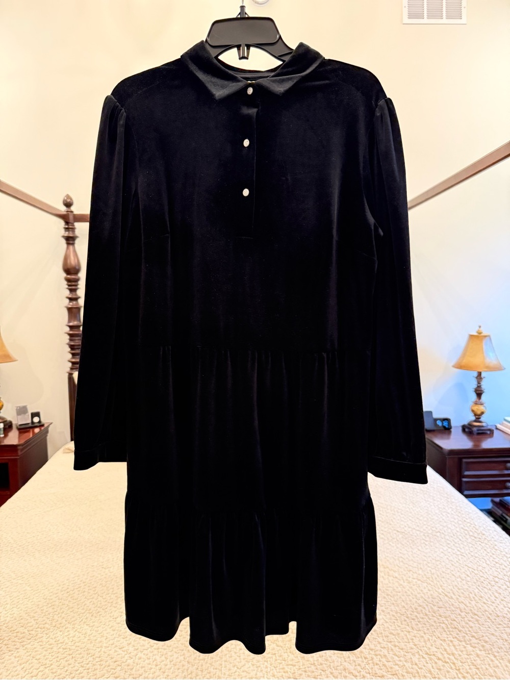 Jude Connally Black Velvet Long-Sleeve Tiered Dress